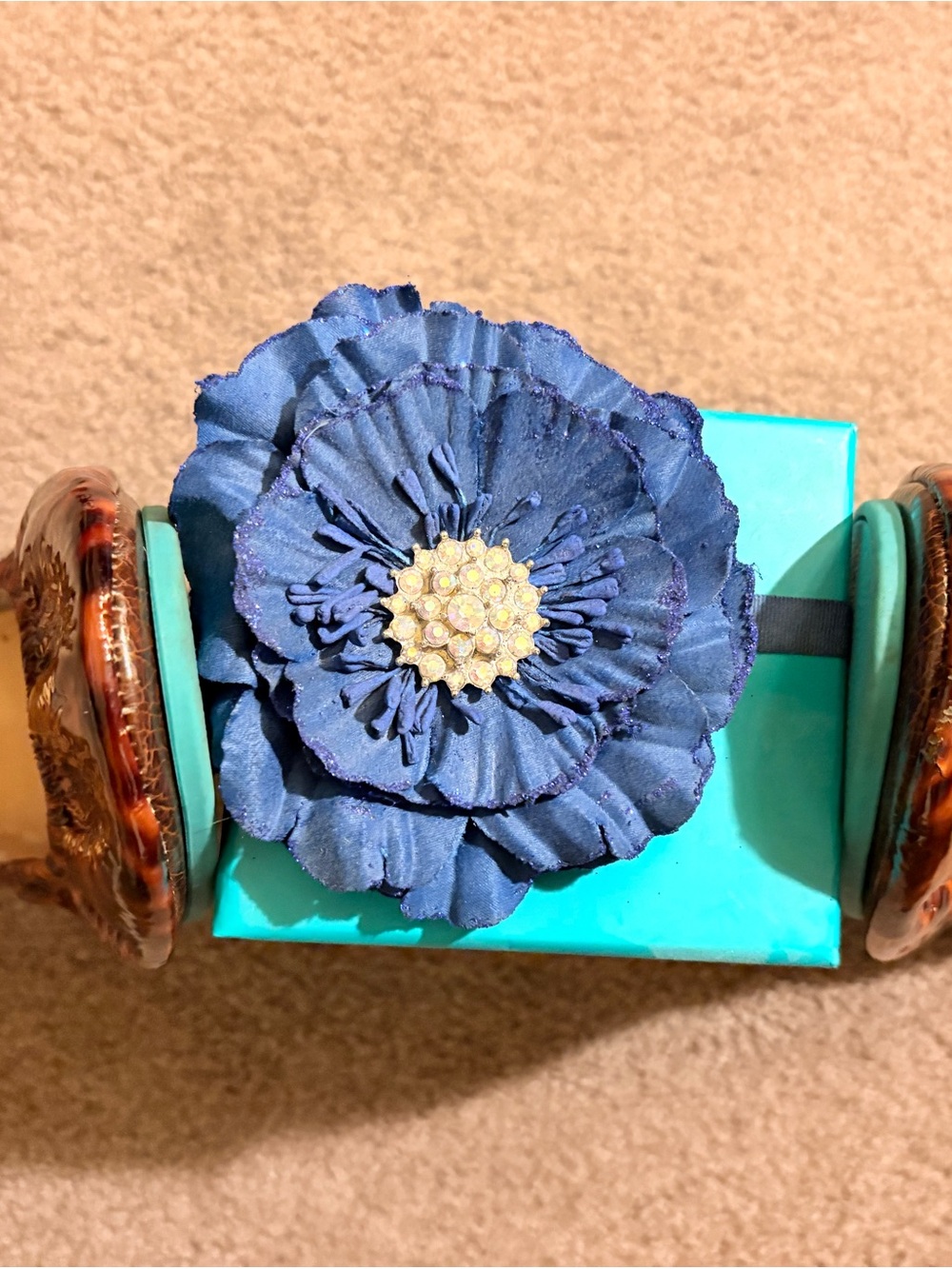 Tieks Tortoiseshell Patent Ballet Flats with Turquoise Heel Tab - Picture 4 of 5